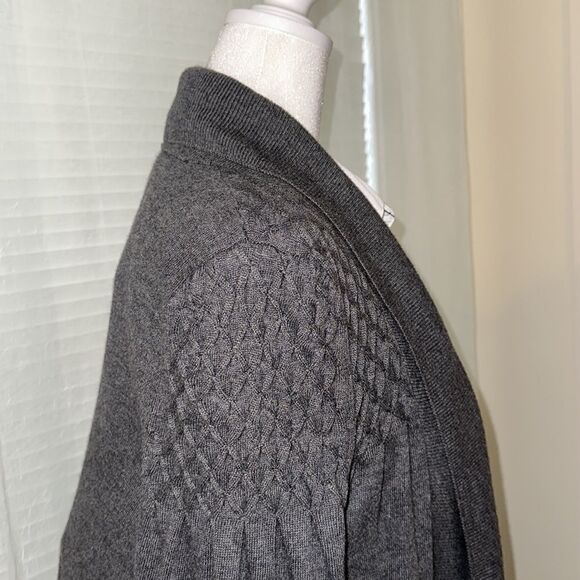 KENAR L Charcoal Gray Knit Open Front Shawl Collar Quarter Sleeve Cardigan - Picture 5 of 11